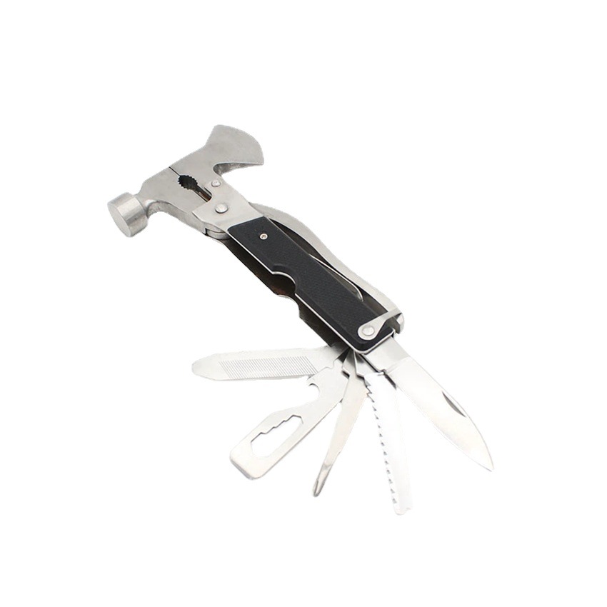 Stock black rubber handle axe-type car multi-function rescue hammer Stainless steel multi-purpose hammer car safety hammer Item Picture