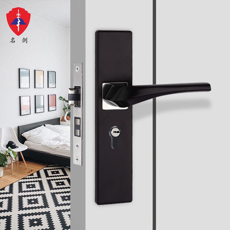 Black Door Lock Indoor Door Lock Space Aluminum Simple Split Lock Bedroom Mute Hand Lock Engineering Door Handle details Picture