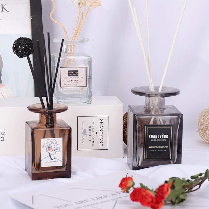 无火玻璃香薰瓶空瓶车载扩香香水精油瓶 棕色四方平口玻璃瓶 光瓶详情图2