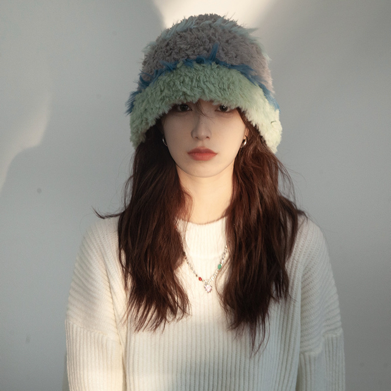 Japanese Plush Fisherman Hat Women's Autumn Winter Face Small Color Rabbit Hair Knitted Hat Head Circumference Warm Woolen Hat details Picture