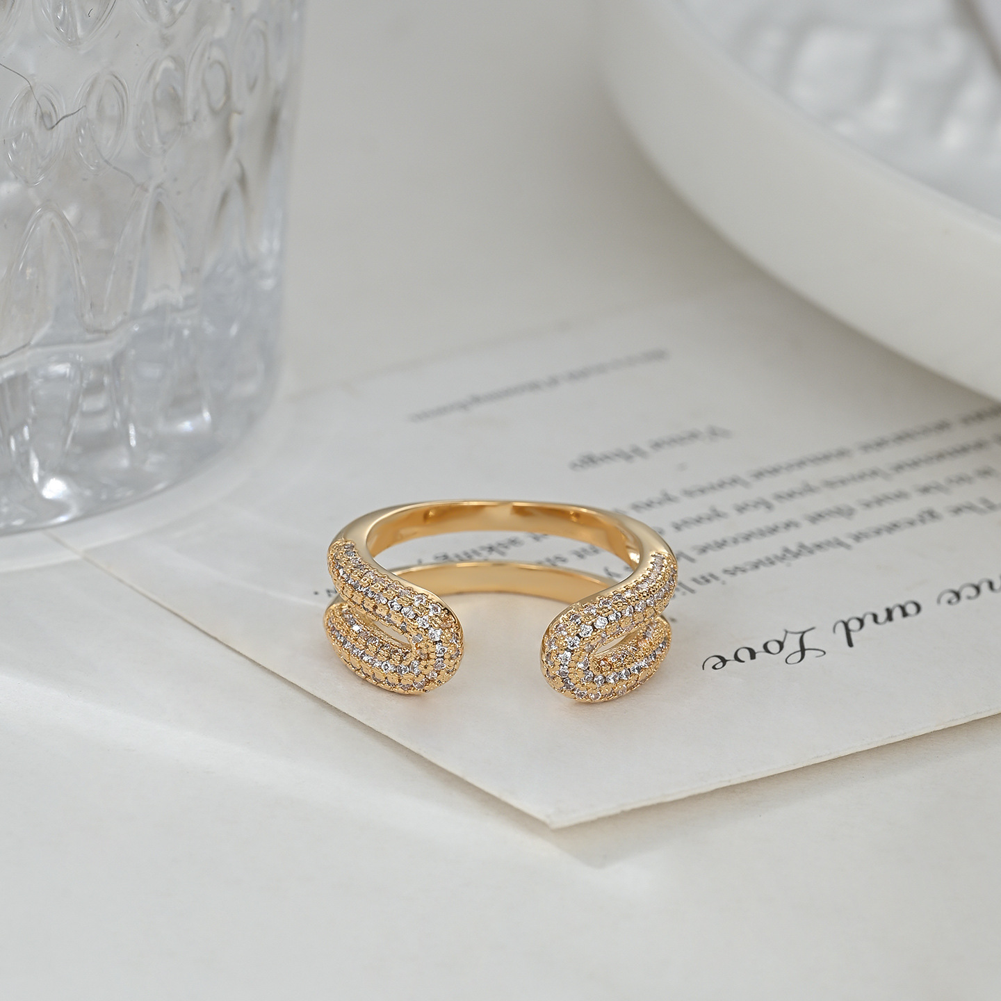 Wholesale of genuine gold electroplated zircon individual open ring with a unique design sense for women, geometric ring and simple index finger ring details Picture