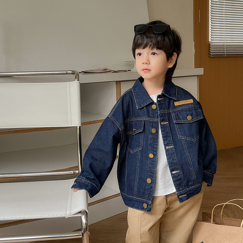 Children's Coat 2023 Cool Spring New Boys And Girls Korean Denim Coat Baby Foreign Style Short Top Tide details Picture