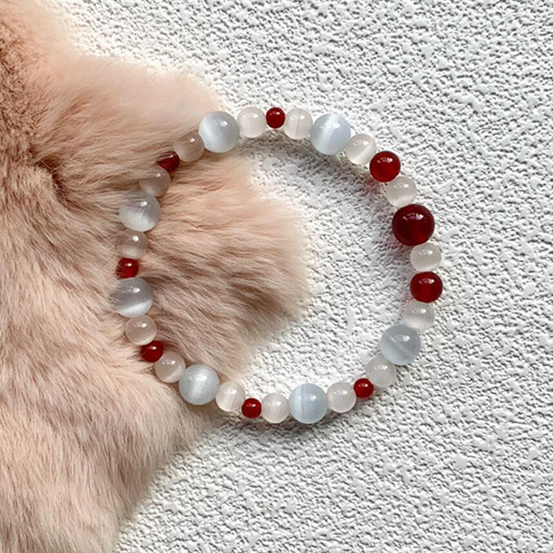 "Red Makeup for You" New Chinese style red size 碯 lychee jelly cat's eye bead bracelet retro exquisite whitening bracelet for girls details Picture