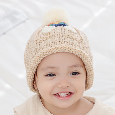 wookid儿童秋冬毛线帽婴幼儿可爱彩虹保暖针织1-2岁韩国儿童帽子详情图3