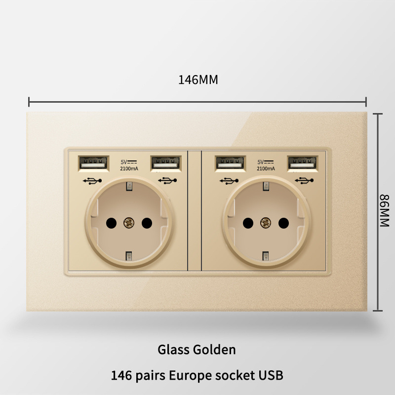Type 146 European standard German USB socket panel French standard German standard Typec+USB European standard 16A tempered glass panel details Picture