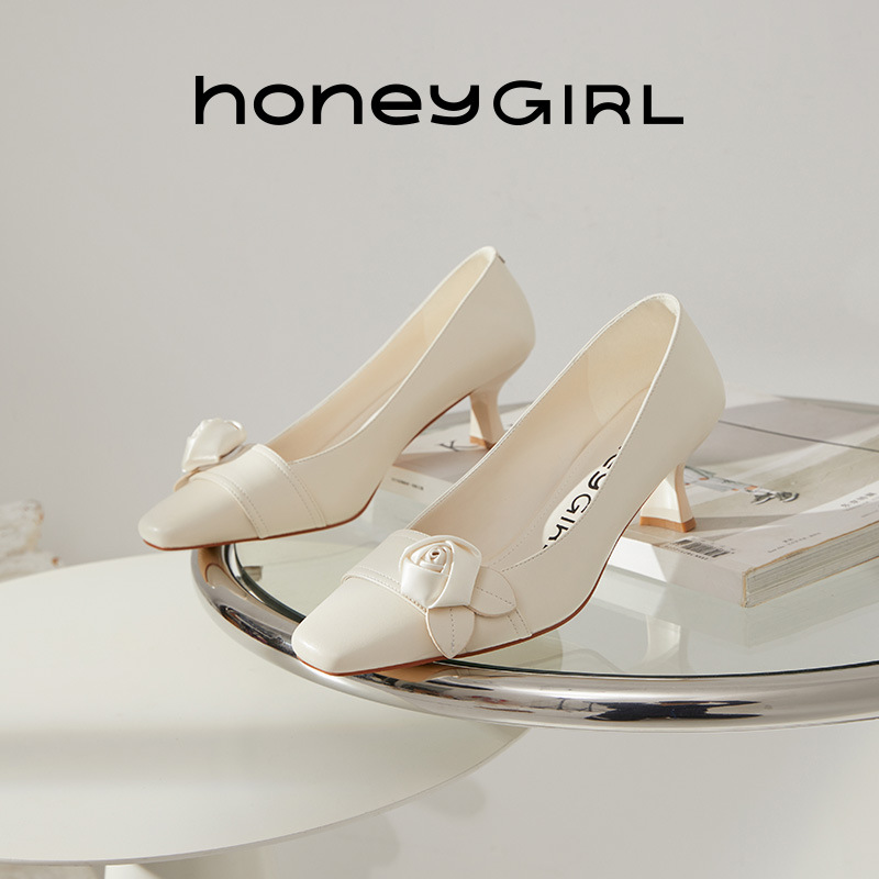 honeyGIRL2023春季新款优雅细跟高跟鞋方头浅口单鞋职业通勤鞋女详情图2