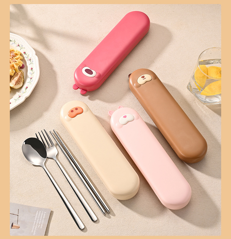 304 stainless steel portable tableware set, cartoon and cute three-piece set, for students and children pic 26