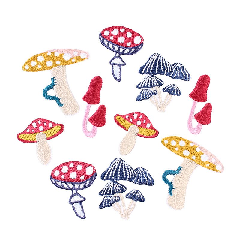 Computerized embroidery, cartoon lotus pods, mushrooms, ironing patches, clothes, hats, bags, decorative fabric patches, three-dimensional embroidery Item Picture