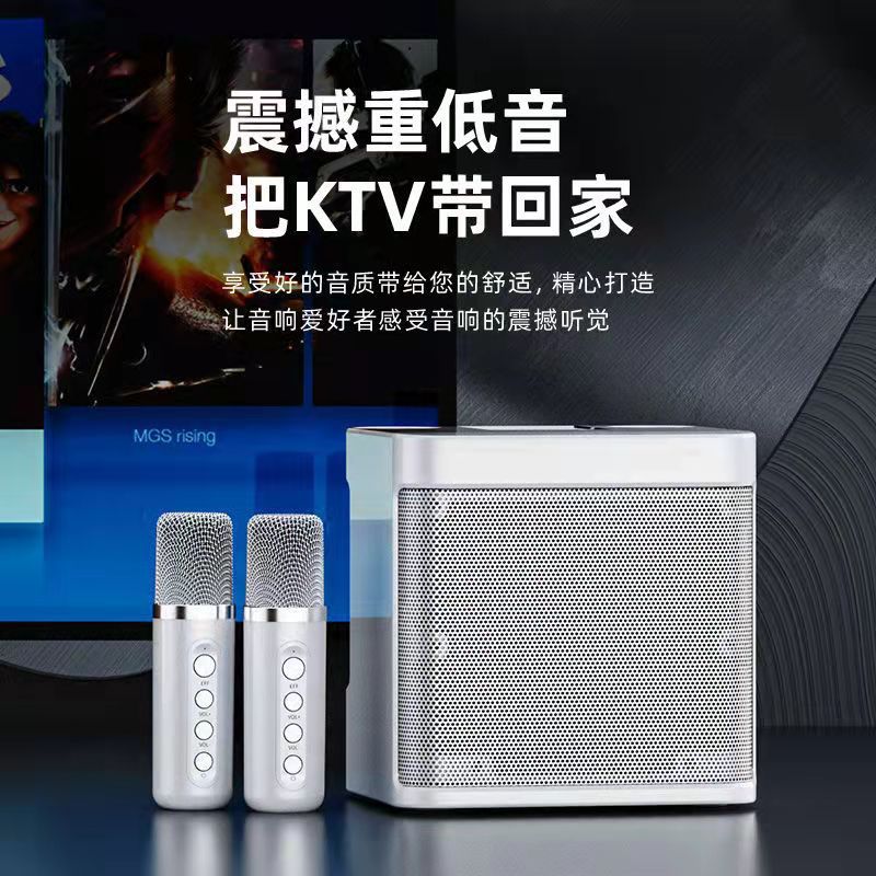 YS-203家庭电视手机K歌音箱无线蓝牙双麦克风话筒一体套装KTV音响