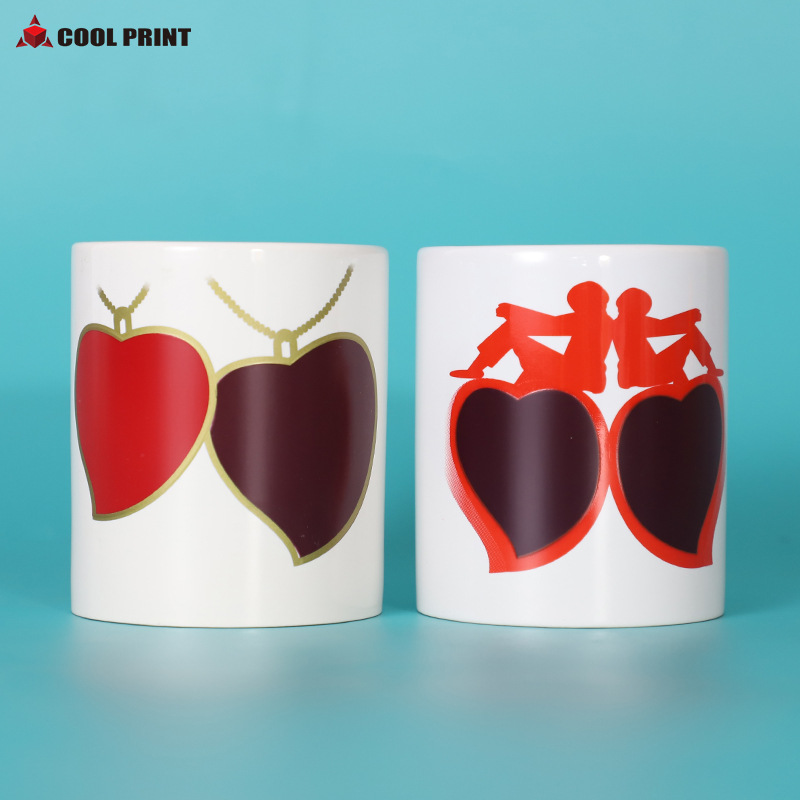 Heat transfer printing color partial double heart auspicious color-changing ceramic cup printing blank coating water cup factory direct sales details Picture