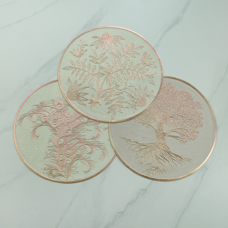 Womei Fashion PVC gold-embossed tree table mat, European light luxury round flower and leaf waterproof, oil-proof, anti-slip, heat-resistant, wear-resistant and heat-insulating mat table mat