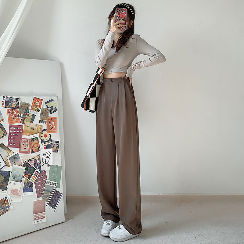 Wide-Leg Pants Women 2024 Spring Summer High Waist Drop Mopping Thin Straight Trousers Casual Small Suit Pants Advanced Sense Specification drawing