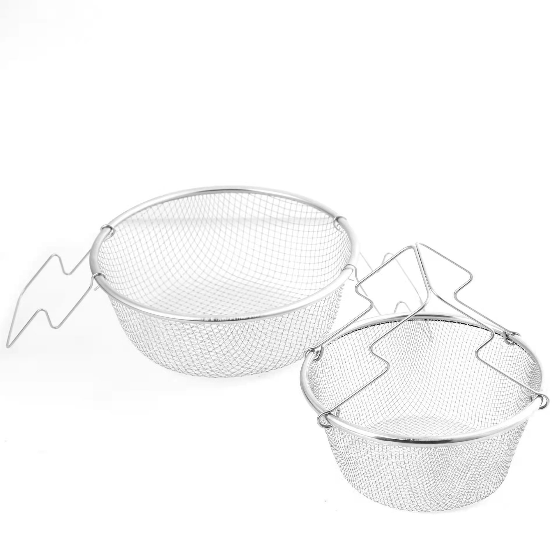 不锈钢手提硅胶柄油炸篮 炸网滤网筛 圆形薯条鸡翅炸篮 小吃篮子
