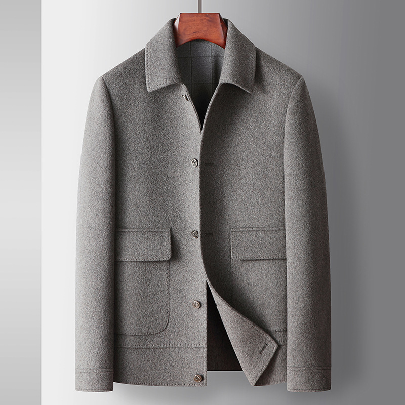 Men's jacket for autumn and winter, handcrafted double-sided wool lapel work jacket, business casual wool thickened coat