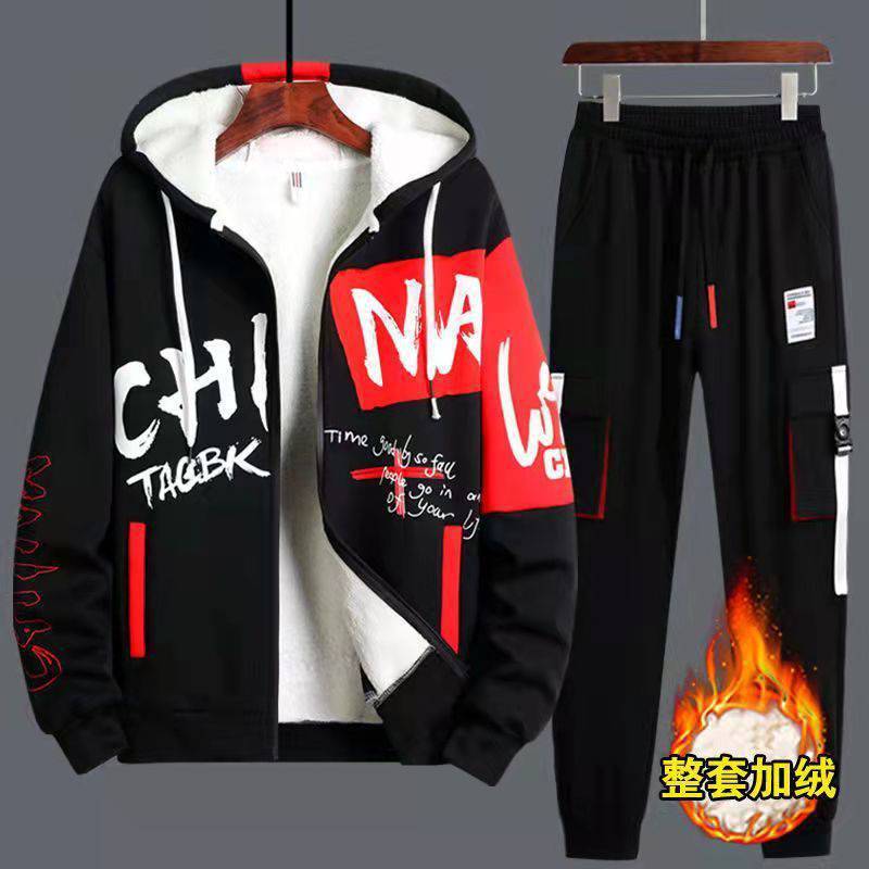 Autumn and winter teenagers' fleece and thickened hoodie sets 12 boys' cardigans 13 high school and junior high school students 16 children 15 years old Specification image