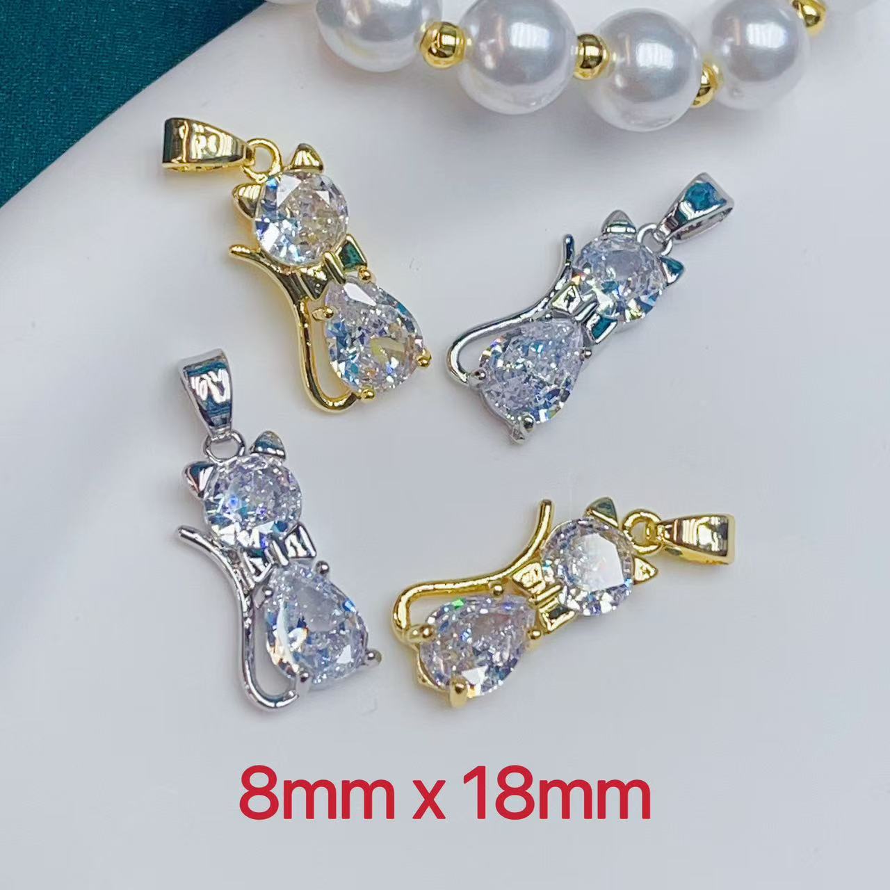 新款韩国个性简约锆石铜镀真金保色可爱小猫咪百搭网红吊坠配饰