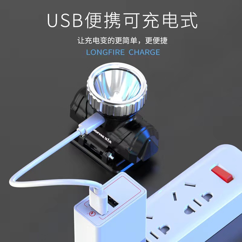 led high-intensity USB charging headlamp, night fishing, outdoor running, camping, miner's lamp, head-mounted flashlight Specification image