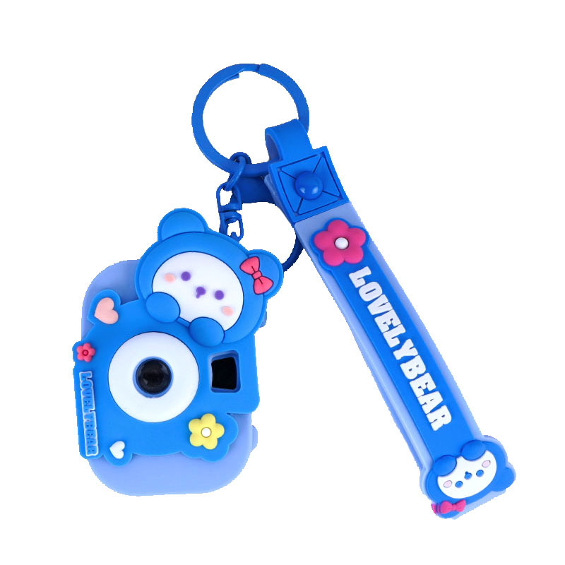 Cute Soft Glue Bow Tie Bear Projection Camera Keychain Female Car Key Chain Pendant Bag Hanging Decoration Small Gift Item Picture