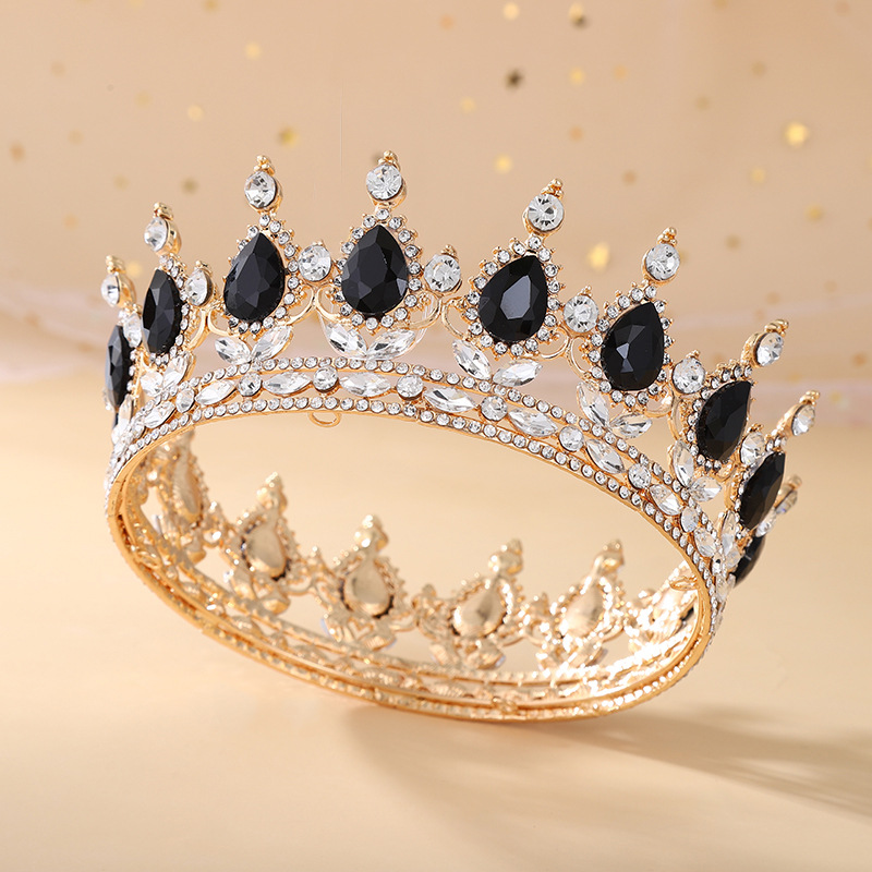 A popular round bridal crown in Europe and America, featuring Baroque water drop diamond bridal crowns, headwear, wedding accessories and crowns details Picture
