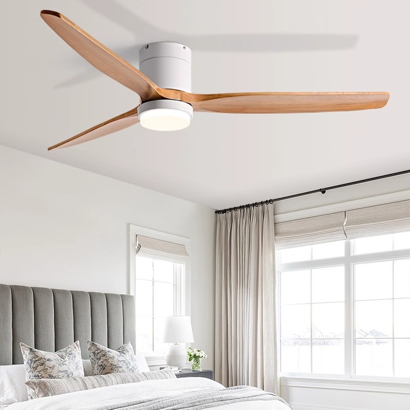 Retro solid wood fan lamp, dining room, living room, high wind power ceiling fan lamp, home, bedroom, ceiling variable frequency electric fan chandelier details Picture