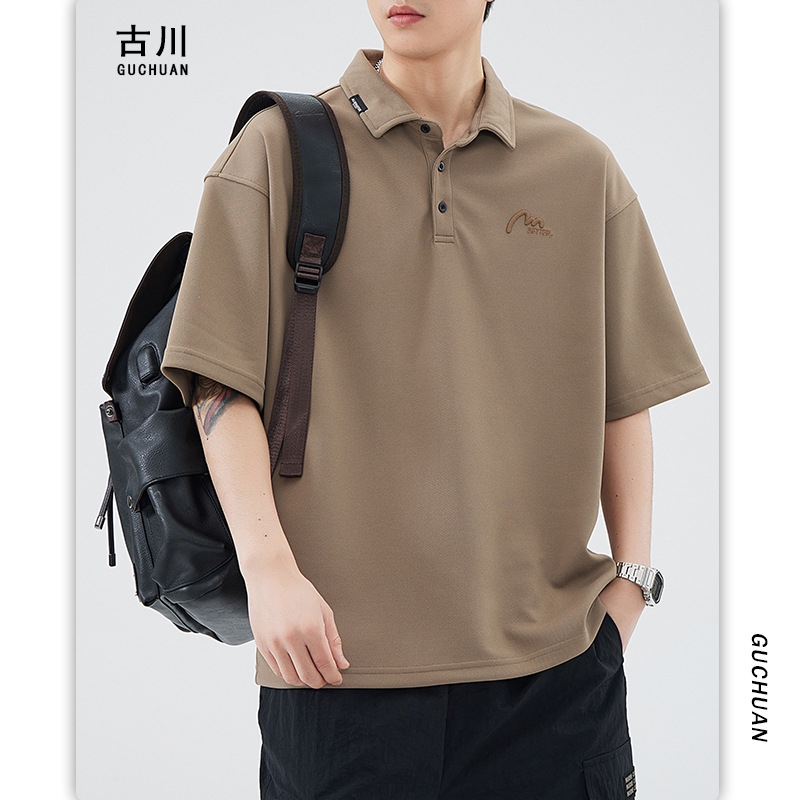 Summer 2024 Lapel short-sleeved men's solid-color polo shirt, a trendy brand with simple embroidery as the base layer details Picture