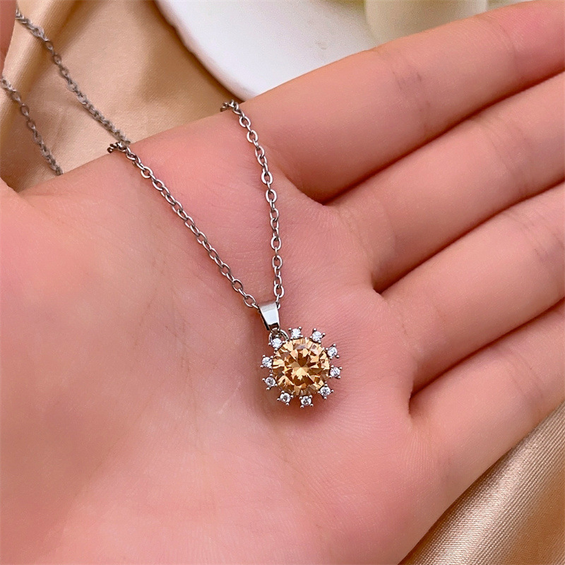 Live-streaming niche wholesale, high-end full diamond sunflower stud necklace, elegant earrings and jewelry 2-piece set, ins style Specification image