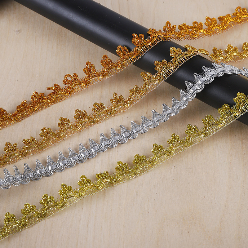 New Miao ethnic lace iridescent crown small tooth mouth clothing accessories, small seven-color small mountain peak gold and silver thread small mountain lace details Picture