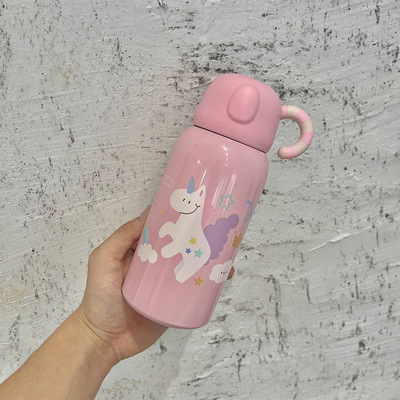 316 Stainless Steel Water Bottle For Primary School Students School Gift Strap Cloth Cover With Spring Cap Straw Water Cup Children's Thermos Cup Specification drawing