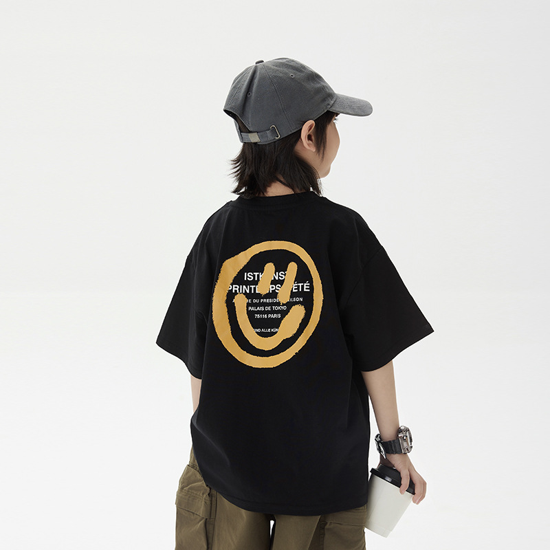 Summer 2024 new children's Korean style loose short-sleeved boy T-shirt, cool and cute cartoon print half-sleeved Specification image
