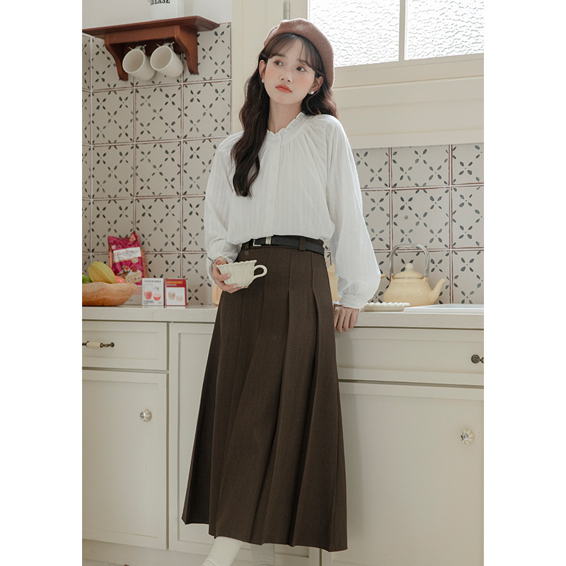 Factory direct sales 2023 Autumn/Winter new solid color, elegant and versatile, with a white long-sleeved top shirt for women HUA965 Specification image