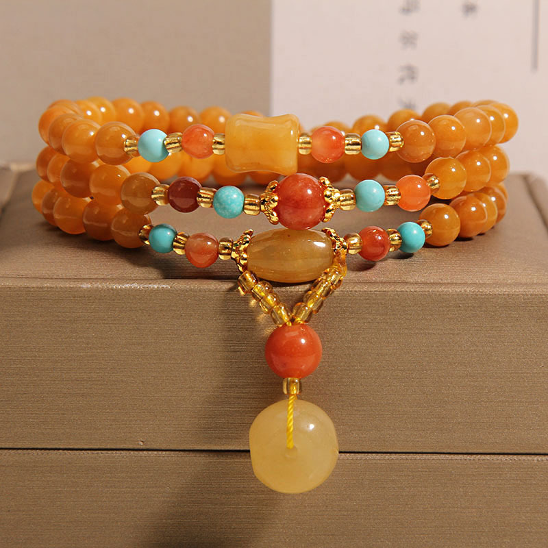Gold thread jade colorful beaded multi-layer bracelet for women, light luxury, niche, exquisite, retro and high-end feel, peace pendant bracelet