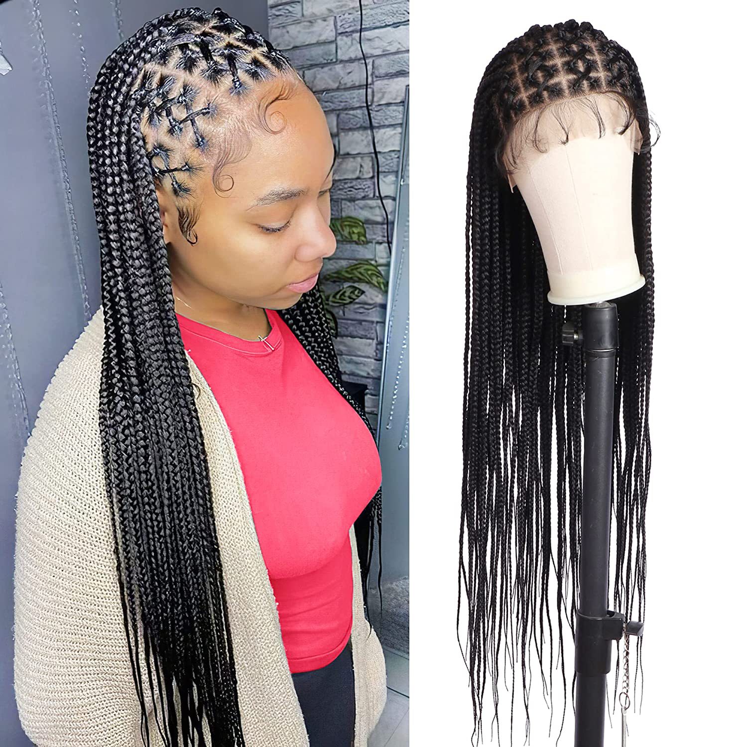 Synthetic fiber Wigs, European and American cross front lace braids, Amazon European and American wigs for women, Braided Wigs