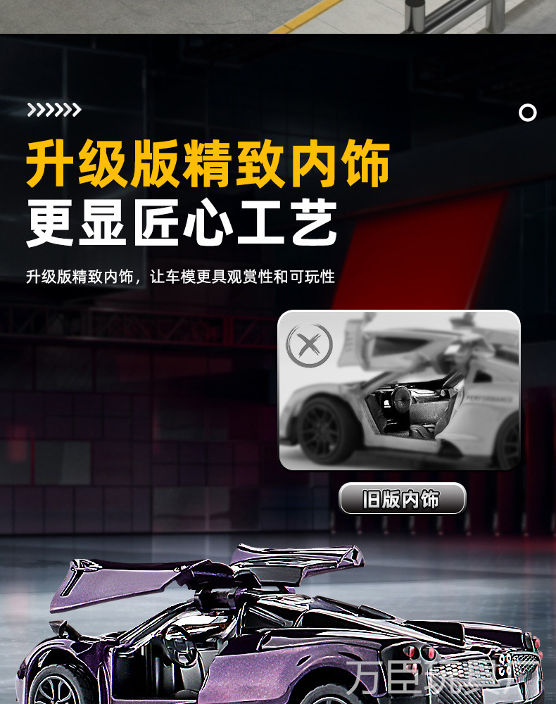 1:43仿真帕加尼中国龙合金小汽车鸥翼门跑车模型男孩儿童玩具车模详情7
