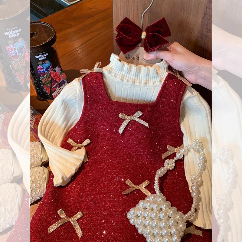 Children's Star Round Girls' Dress Autumn and Winter new style baby red children's winter dress with velvet, birthday dress, princess dress details Picture