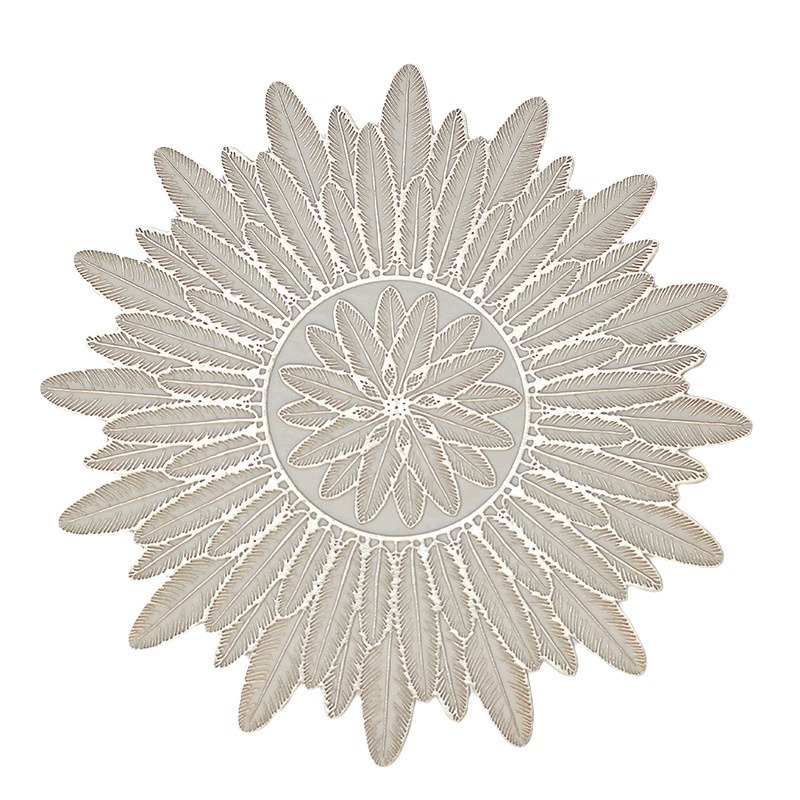 Womei European-style PVC feather placemats for home light luxury decoration, with gold-embossed patterns, waterproof, oil-proof, anti-slip, heat-resistant, wear-resistant and heat-insulating pads, Gongfu tea sets, table MATS and placemats Item Picture
