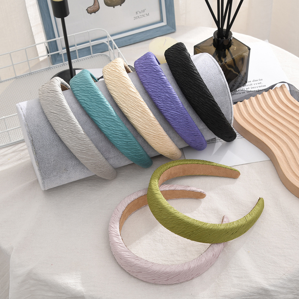 韩版新款宽边褶皱发箍纯色百搭高颅顶头箍发饰外出压发发箍批发