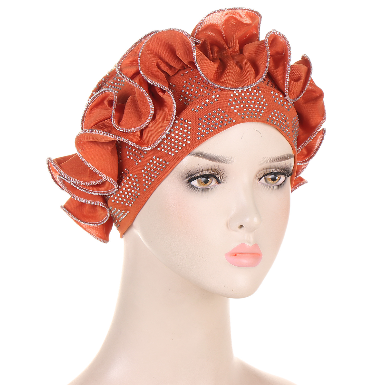 Europe And The United States Cross-Border New Solid Color Hot Diamond Lace Disk Forehead Full Cap Diamond Head Hat Spot details Picture