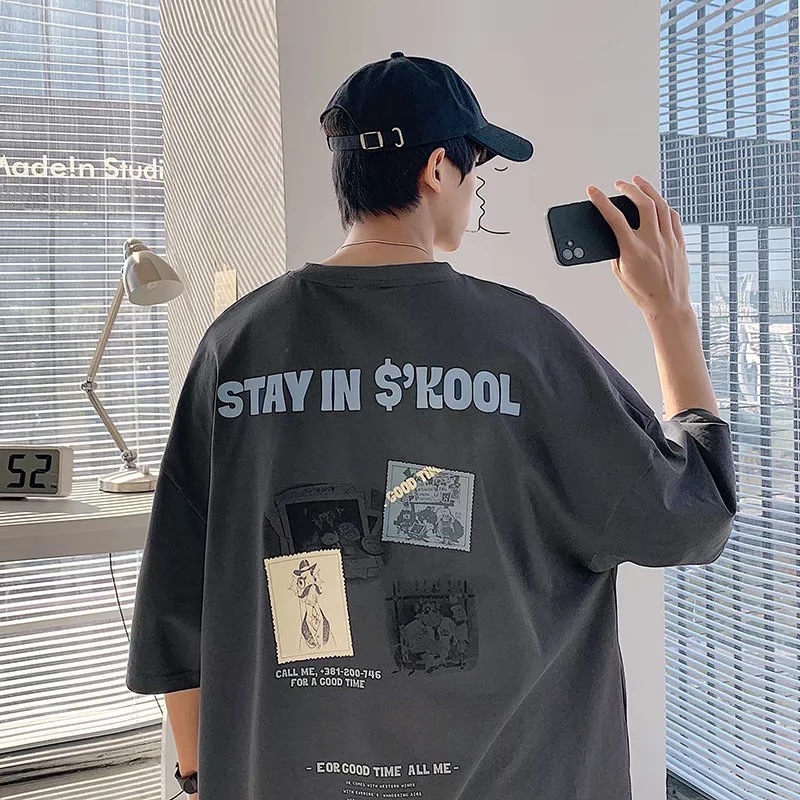 2022 New summer short-sleeved men's T-shirt, pure cotton trendy brand ins loose and versatile casual T-shirt for men, half sleeve Item Picture