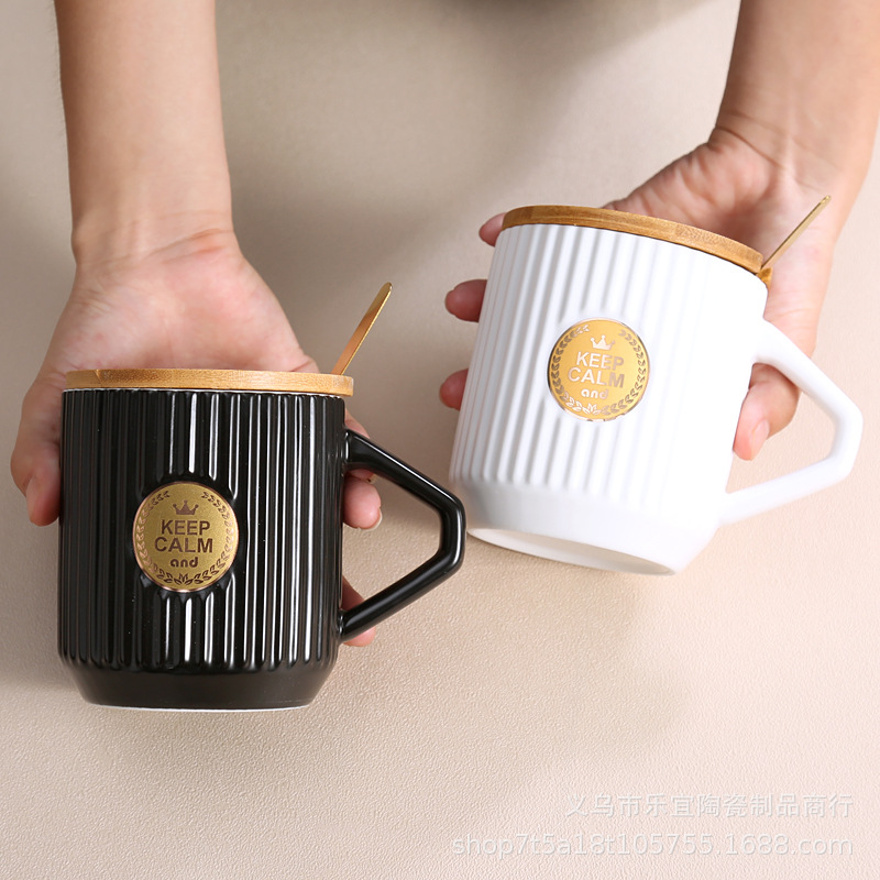 Creative Simba Bronze Seal Ceramic Cup American Mug Bronze Vintage Coffee Cup Striped Green Cup Gift Wholesale Specification drawing