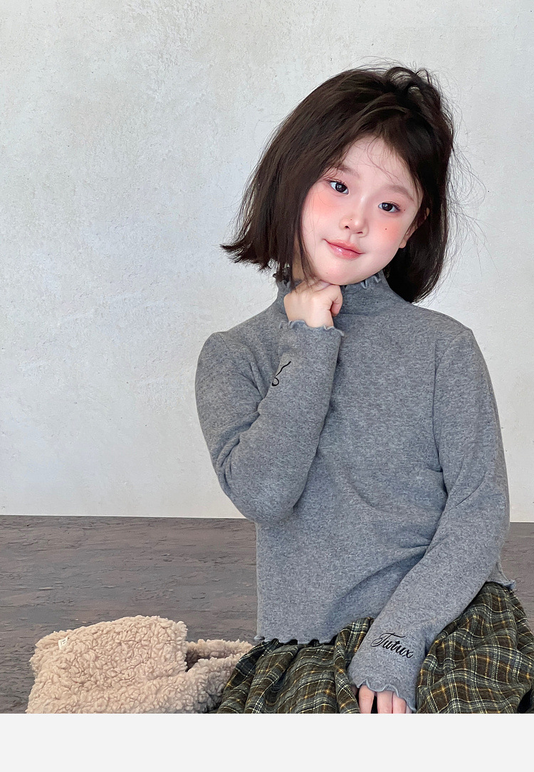 图图小象女童T恤2025秋冬新款儿童纯色木耳边打底衫亲子高领上衣详情34