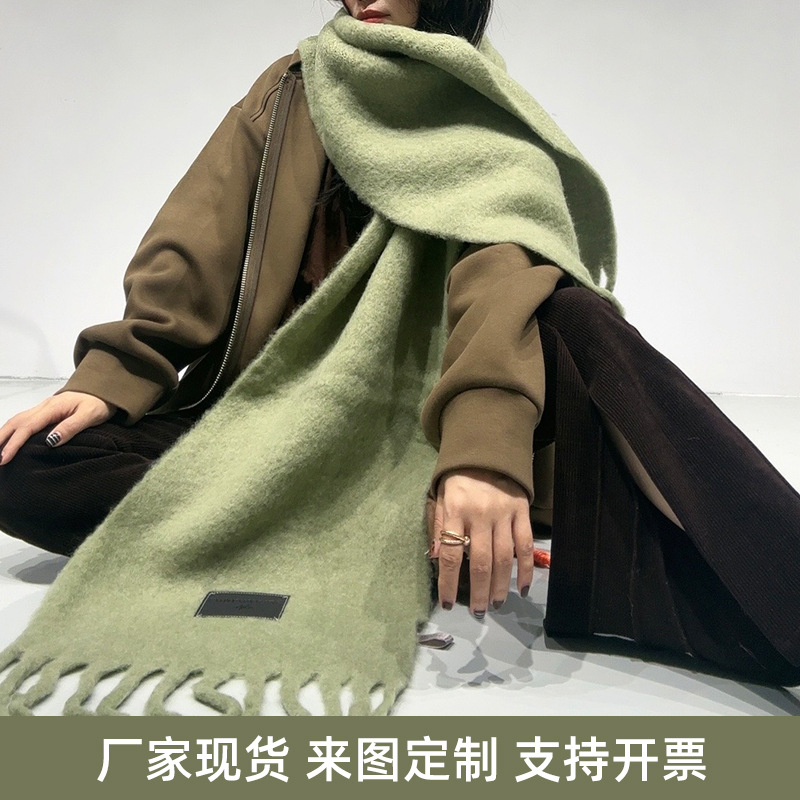 Autumn and winter Ankela Red Wool Scarf for women, new solid color thickened warm scarf, high-end, simple and versatile shawl Specification image