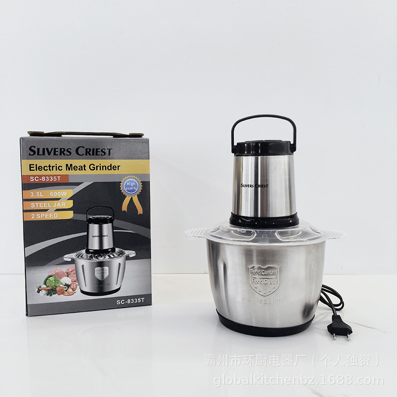 3.5L Foreign Trade Cross-Border Household Multi-Functional Stainless Steel Cup Meat Grinder, European Plug With Handle Stainless Steel Meat Grinder