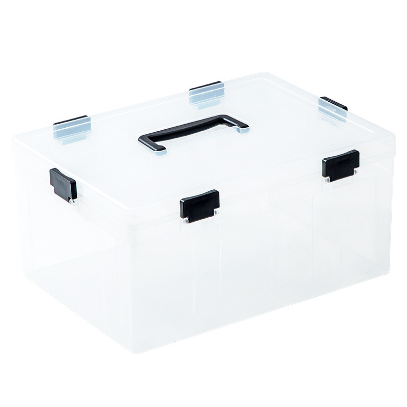 Caja de medicina transparente grande con hebilla visual caja de almacenamiento engrosada y ensanchada caja organizadora con asa a prueba de polvo Item Picture