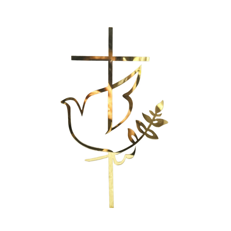 Cross Border Peace Pigeon Cross Cake Decoration Plug-In Baby Eucharist Baptism Party Decoration Cake Tag Item Picture