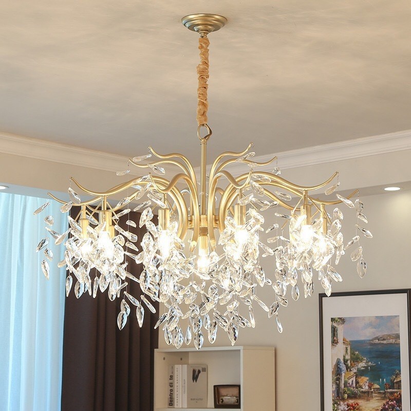 New American-style light luxury modern crystal living room chandelier, Nordic creative Internet celebrity simple bedroom and dining room branch lighting fixtures