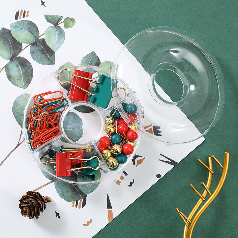 Ins-style Christmas-sized long tail with red, green and gold paperclip pins and four-grid doughnuts, cultural and creative office supplies Specification image