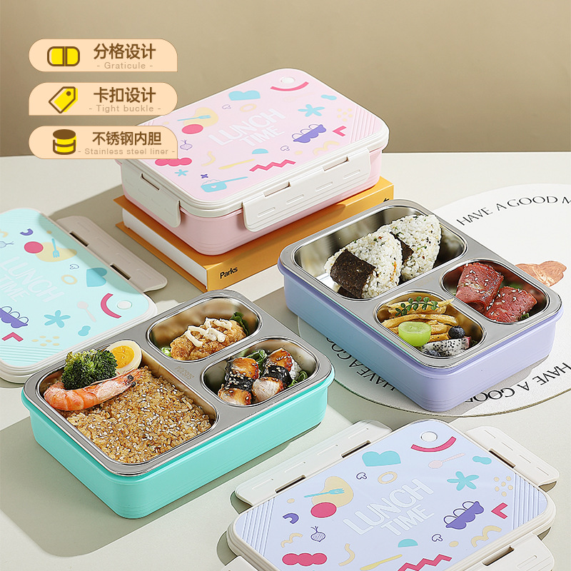 304 stainless steel cartoon cute medium partition insulated lunch box clip portable water-filled insulated lunch box full figure