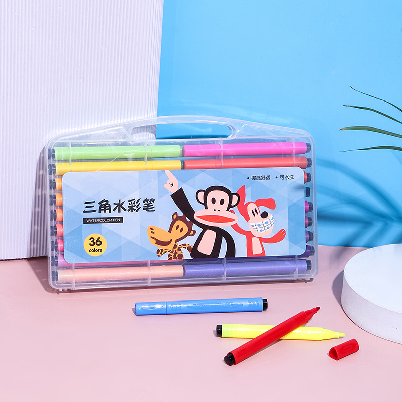 Triangle Rod Watercolor Pen Pp Box Children's Washable Non-Toxic Large Brush Large Capacity Coloring Pen Student Art Supplies Specification drawing
