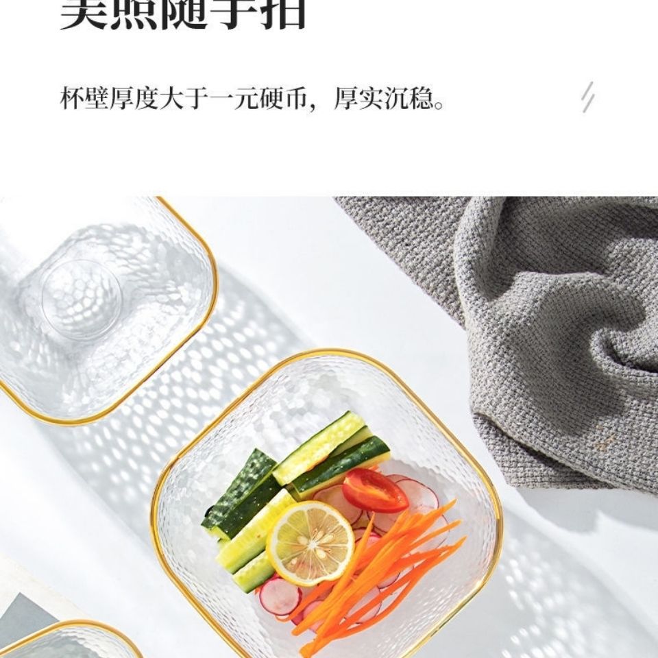 Glass fruit plate, Japanese-style glass bowl, transparent fruit plate, home golden-edge salad bowl, popular dessert bowl, dried fruit tableware Specification image