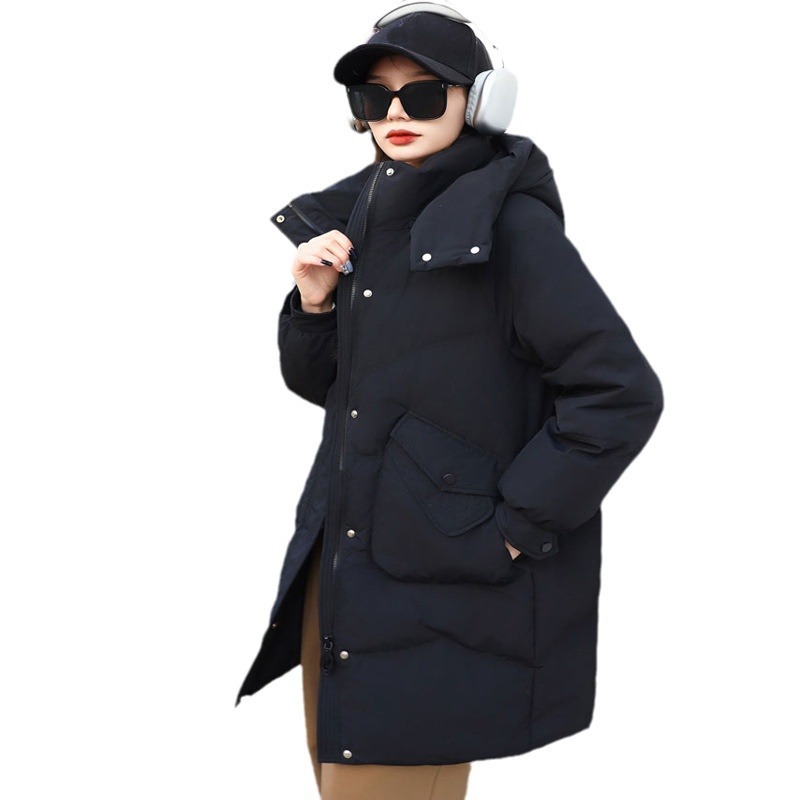 New winter women's down jacket, Korean-style women's wear, 90 duck down mid-length stand-up collar, warm and thick high-end down jacket Item Picture
